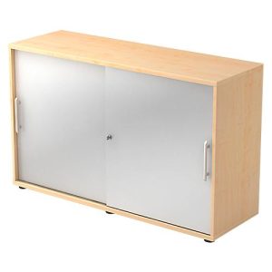 Schiebetürenschrank JENA, 2 OH, Front silber, B 1200 x T 400 x H 748 mm, Ahorn-Dekor Schiebetürenschrank JENA, 2 OH, Front silber, B 1200 x T 400 x H 748 mm, Ahorn-Dekor