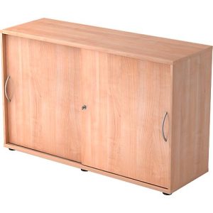 Schiebetürenschrank TARA, 2 Ordnerhöhen, B 1200 x T 400 x H 748 mm, abschließ- & stapelbar, Nussbaum-Dekor Schiebetürenschrank TARA, 2 Ordnerhöhen, B 1200 x T 400 x H 748 mm, abschließ- & stapelbar, Nussbaum-Dekor