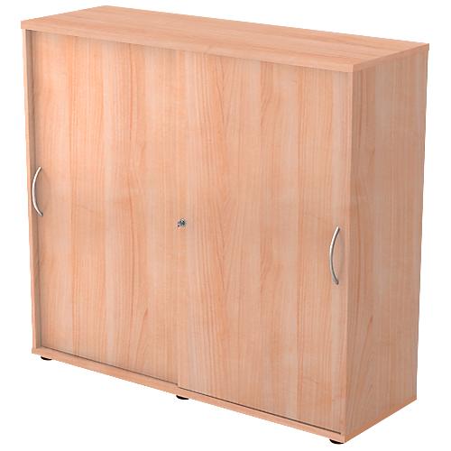 Schiebetürenschrank TARA, 3 Ordnerhöhen, B 1200 x T 400 x H 1180 mm, abschließ- & stapelbar, Nussbaum-Dekor