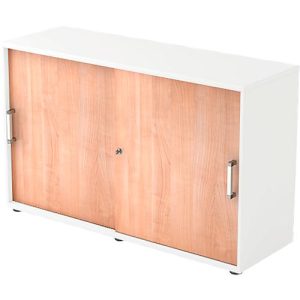 Schiebetürenschrank TARVIS, 2 Ordnerhöhen, B 1200 x T 400 x H 748 mm, abschließ- & stapelbar, weiß/Nussbaum-Dekor Schiebetürenschrank TARVIS, 2 Ordnerhöhen, B 1200 x T 400 x H 748 mm, abschließ- & stapelbar, weiß/Nussbaum-Dekor