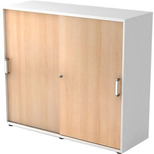 Schiebetürenschrank TARVIS, 3 Ordnerhöhen, B 1200 x T 400 x H 1100 mm, abschließ- & stapelbar, weiß/Eiche-Dekor Schiebetürenschrank TARVIS, 3 Ordnerhöhen, B 1200 x T 400 x H 1100 mm, abschließ- & stapelbar, weiß/Eiche-Dekor