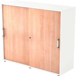 Schiebetürenschrank TARVIS, 3 Ordnerhöhen, B 1200 x T 400 x H 1100 mm, abschließ- & stapelbar, weiß/Nussbaum-Dekor Schiebetürenschrank TARVIS, 3 Ordnerhöhen, B 1200 x T 400 x H 1100 mm, abschließ- & stapelbar, weiß/Nussbaum-Dekor