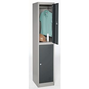 Schließfachschrank, Stahl, Zylinderschloss, mit Etikettenhalter, 2 Fächer, hellsilber/anthrazit RAL 7016