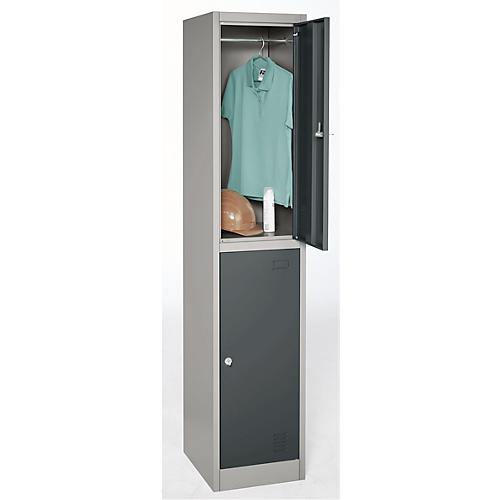 Schließfachschrank, Stahl, Zylinderschloss, mit Etikettenhalter, 2 Fächer, hellsilber/anthrazit RAL 7016