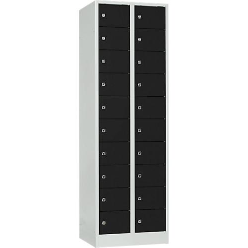 Schließfachschrank, Stahlbl., Türanschl. rechts, Zylinderschloss, 20 Fächer, B 600 x H 1800 mm, l.grau RAL 7035/t.schw. RAL 9005