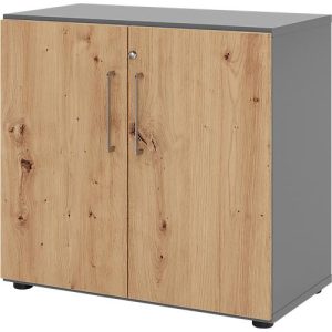 Schränke Breno, 2 OH, abschließbar, 28 kg je Boden, B 800 x T 420 x H 748 mm, graphit/Asteiche Schränke Breno, 2 OH, abschließbar, 28 kg je Boden, B 800 x T 420 x H 748 mm, graphit/Asteiche
