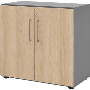 Schränke Breno, 2 OH, abschließbar, 28 kg je Boden, B 800 x T 420 x H 748 mm, graphit/Eiche Schränke Breno, 2 OH, abschließbar, 28 kg je Boden, B 800 x T 420 x H 748 mm, graphit/Eiche