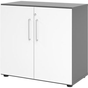 Schränke Breno, 2 OH, abschließbar, 28 kg je Boden, B 800 x T 420 x H 748 mm, graphit/weiß Schränke Breno, 2 OH, abschließbar, 28 kg je Boden, B 800 x T 420 x H 748 mm, graphit/weiß
