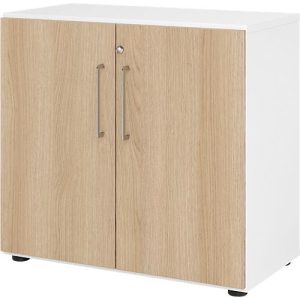 Schränke Breno, 2 OH, abschließbar, 28 kg je Boden, B 800 x T 420 x H 748 mm, weiß/Eiche Schränke Breno, 2 OH, abschließbar, 28 kg je Boden, B 800 x T 420 x H 748 mm, weiß/Eiche