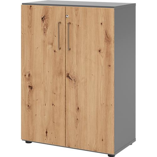 Schränke Breno, 3 OH, abschließbar, 28 kg je Boden, B 800 x T 420 x H 1100 mm, graphit/Asteiche