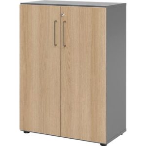 Schränke Breno, 3 OH, abschließbar, 28 kg je Boden, B 800 x T 420 x H 1100 mm, graphit/Eiche Schränke Breno, 3 OH, abschließbar, 28 kg je Boden, B 800 x T 420 x H 1100 mm, graphit/Eiche