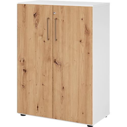 Schränke Breno, 3 OH, abschließbar, 28 kg je Boden, B 800 x T 420 x H 1100 mm, weiß/Asteiche