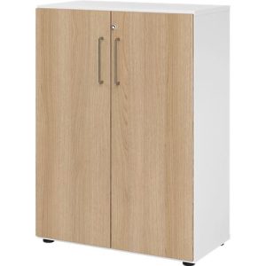 Schränke Breno, 3 OH, abschließbar, 28 kg je Boden, B 800 x T 420 x H 1100 mm, weiß/Eiche Schränke Breno, 3 OH, abschließbar, 28 kg je Boden, B 800 x T 420 x H 1100 mm, weiß/Eiche