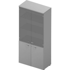 Schrank ARLON OFFICE, 5 Ordnerhöhen, 2 Glastüren, 2 Melamintüren, H 2000 mm, lichtgrau/alu Schrank ARLON OFFICE, 5 Ordnerhöhen, 2 Glastüren, 2 Melamintüren, H 2000 mm, lichtgrau/alu