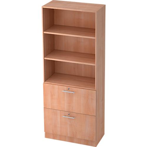 Schrank ULM, mit Hängeregistraturauszügen, 3 OH, H 2004 x B 800 x T 420 mm, Nussbaum-Dekor