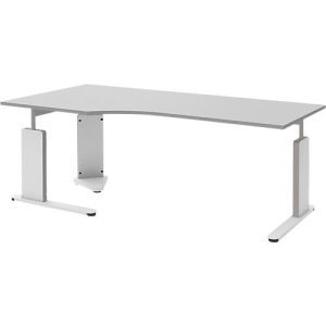 Schreibtisch BARI, C-Fuß, Form B, Freiform, Ansatz rechts, B 2000 mm, hellgrau Schreibtisch BARI, C-Fuß, Form B, Freiform, Ansatz rechts, B 2000 mm, hellgrau
