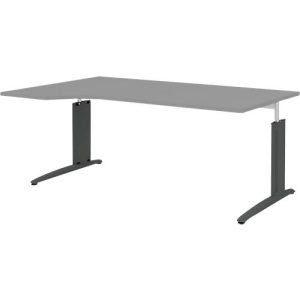 Schreibtisch BARI, Freiform, Ansatz links, C-Fuß, B 1800 x T 1000 mm, mittelgrau Schreibtisch BARI, Freiform, Ansatz links, C-Fuß, B 1800 x T 1000 mm, mittelgrau
