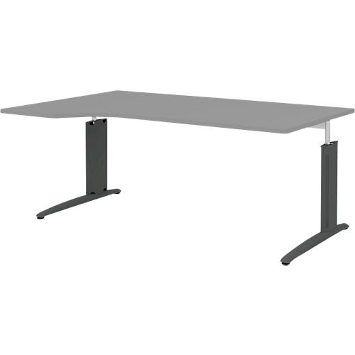 Schreibtisch BARI, Freiform, Ansatz links, C-Fuß, B 1800 x T 1000 mm, mittelgrau