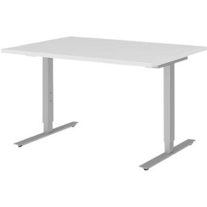 Schreibtisch BARI, T-Fuß, Rechteck, B 1200 x T 800 x H 680-820 mm, weiß/Alu Schreibtisch BARI, T-Fuß, Rechteck, B 1200 x T 800 x H 680-820 mm, weiß/Alu