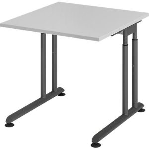 Schreibtisch Breno, manuelle Höheneinstellung, horizontaler Kabelkanal, B 800 x T 800 x H 680-820 mm, Spanplatte & Stahl, Lichtgrau/Graphit Schreibtisch Breno, manuelle Höheneinstellung, horizontaler Kabelkanal, B 800 x T 800 x H 680-820 mm, Spanplatte & Stahl, Lichtgrau/Graphit