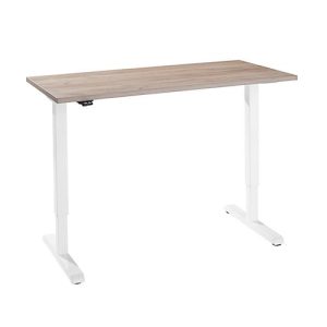Schreibtisch, elektrisch höhenverstellbar, Rechteck, T-Fuß, B 1300 x T 650 x H 715-1205 mm, Wildeiche/weiß Schreibtisch, elektrisch höhenverstellbar, Rechteck, T-Fuß, B 1300 x T 650 x H 715-1205 mm, Wildeiche/weiß