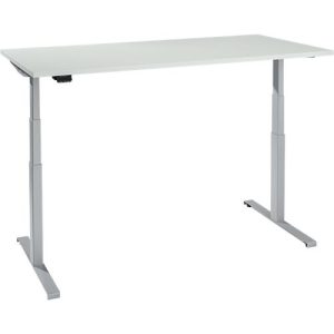 Schreibtisch, elektrisch höhenverstellbar, T-Fuß, B 1200 x T 800 x H 620-1270 mm, lichtgrau/weißaluminium + Memoryschalter Schreibtisch, elektrisch höhenverstellbar, T-Fuß, B 1200 x T 800 x H 620-1270 mm, lichtgrau/weißaluminium + Memoryschalter