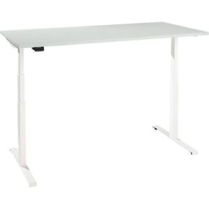 Schreibtisch, elektrisch höhenverstellbar, T-Fuß, B 1600 x T 800 x H 620-1270 mm, lichtgrau/weiß + Memoryschalter Schreibtisch, elektrisch höhenverstellbar, T-Fuß, B 1600 x T 800 x H 620-1270 mm, lichtgrau/weiß + Memoryschalter