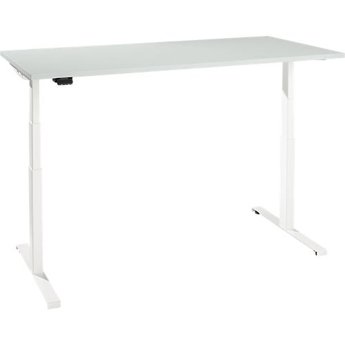 Schreibtisch, elektrisch höhenverstellbar, T-Fuß, B 1600 x T 800 x H 620-1270 mm, lichtgrau/weiß + Memoryschalter