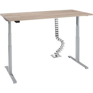 Schreibtisch, elektrisch höhenverstellbar, T-Fuß, H 620-1270 mm, Eiche/weißaluminium + Memory-Bedienelement und Gratis Kabelschlange Quadro Schreibtisch, elektrisch höhenverstellbar, T-Fuß, H 620-1270 mm, Eiche/weißaluminium + Memory-Bedienelement und Gratis Kabelschlange Quadro
