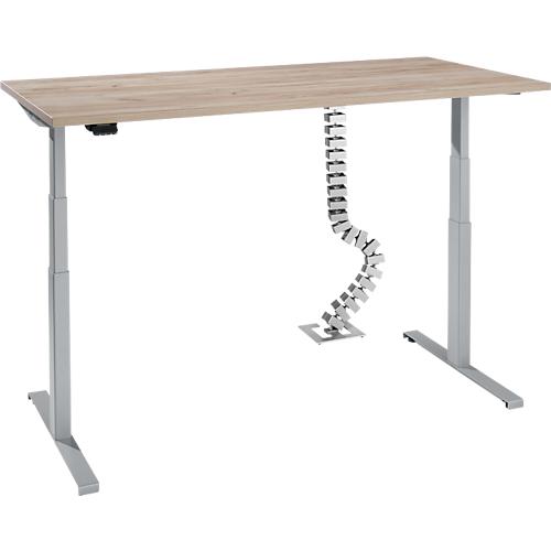 Schreibtisch, elektrisch höhenverstellbar, T-Fuß, H 620-1270 mm, Eiche/weißaluminium + Memory-Bedienelement und Gratis Kabelschlange Quadro