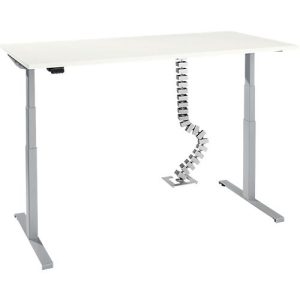 Schreibtisch, elektrisch höhenverstellbar, T-Fuß, H 620-1270 mm, weiß/weißaluminium + Memory-Bedienelement und Gratis Kabelschlange Quadro Schreibtisch, elektrisch höhenverstellbar, T-Fuß, H 620-1270 mm, weiß/weißaluminium + Memory-Bedienelement und Gratis Kabelschlange Quadro
