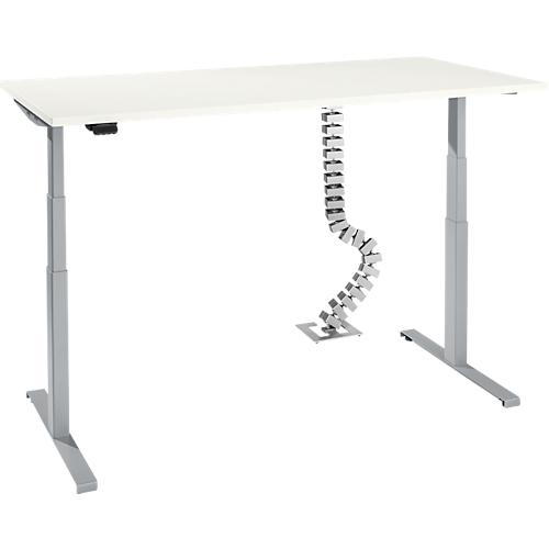 Schreibtisch, elektrisch höhenverstellbar, T-Fuß, H 620-1270 mm, weiß/weißaluminium + Memory-Bedienelement und Gratis Kabelschlange Quadro
