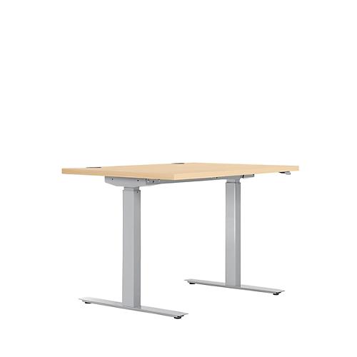 Schreibtisch ERGO DRIVE ED 470, elektrisch höhenverstellbar, Rechteck, T-Fuß, B 1200 x T 800 x H 692-1147 mm, Ahorn/weißaluminium RAL 9006