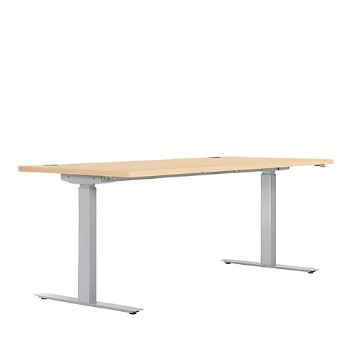 Schreibtisch ERGO DRIVE ED 470, elektrisch höhenverstellbar, Rechteck, T-Fuß, B 1800 x T 800 x H 692-1147 mm, Ahorn/weißaluminium RAL 9006