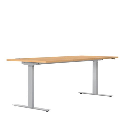 Schreibtisch ERGO DRIVE ED 470, elektrisch höhenverstellbar, Rechteck, T-Fuß, B 1800 x T 800 x H 692-1147 mm, Buche/weißaluminium RAL 9006
