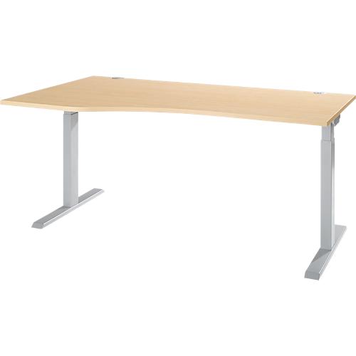 Schreibtisch ERGO-T 2.0, Freiform, Ansatz links, T-Fuß, B 1800 x T 1000/800 x H 675-895 mm, Ahorn/weißalu