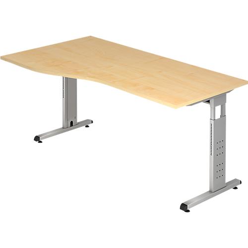 Schreibtisch Freiform ULM, li. od. rechts, B 1800 x T 800/1000 x H 650-850 mm, Ahorn-Dekor