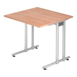 Schreibtisch JENA, C-Fuß, Rechteck, B 800 x T 800 x H 720 mm, Gestell alusilber, Nussbaum-Dekor Schreibtisch JENA, C-Fuß, Rechteck, B 800 x T 800 x H 720 mm, Gestell alusilber, Nussbaum-Dekor