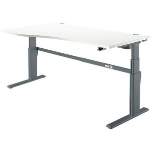 Schreibtisch Komfort, elektrisch höhenverstellbar, Freiform, Ansatz links, C-Fuß, B 1800 x T 1000,00/800 x H 655-1305 mm, weiß/anthrazit Schreibtisch Komfort, elektrisch höhenverstellbar, Freiform, Ansatz links, C-Fuß, B 1800 x T 1000,00/800 x H 655-1305 mm, weiß/anthrazit