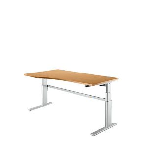 Schreibtisch Komfort, elektrisch höhenverstellbar, Freiform, Ansatz links, C-Fuß, B 1800 x T 1000/800 x H 655-1305 mm, Buche/weißalu Schreibtisch Komfort, elektrisch höhenverstellbar, Freiform, Ansatz links, C-Fuß, B 1800 x T 1000/800 x H 655-1305 mm, Buche/weißalu