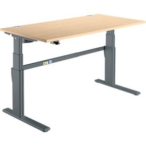 Schreibtisch Komfort, elektrisch höhenverstellbar, Rechteck, C-Fuß, B 1600 x T 800 x H 655-1305 mm, Ahorn/anthrazit Schreibtisch Komfort, elektrisch höhenverstellbar, Rechteck, C-Fuß, B 1600 x T 800 x H 655-1305 mm, Ahorn/anthrazit