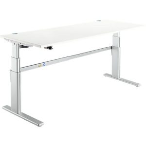 Schreibtisch Komfort, elektrisch höhenverstellbar, Rechteck, C-Fuß, B 1800 x T 800 x H 655-1305 mm, weiß/weißaluminium RAL 9006 Schreibtisch Komfort, elektrisch höhenverstellbar, Rechteck, C-Fuß, B 1800 x T 800 x H 655-1305 mm, weiß/weißaluminium RAL 9006