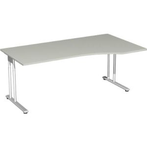 Schreibtisch mit Ansatz PALENQUE, C-Fuß, Freiform, manuelle Höhenverstellung, Ansatz rechts, B 1800 x T 800/1000 x H 680-820 mm, lichtgrau Schreibtisch mit Ansatz PALENQUE, C-Fuß, Freiform, manuelle Höhenverstellung, Ansatz rechts, B 1800 x T 800/1000 x H 680-820 mm, lichtgrau