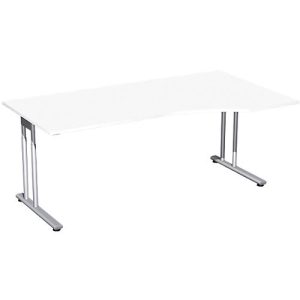 Schreibtisch mit Ansatz PALENQUE, C-Fuß, Freiform, manuelle Höhenverstellung, Ansatz rechts, B 1800 x T 800/1000 x H 680-820 mm, weiß Schreibtisch mit Ansatz PALENQUE, C-Fuß, Freiform, manuelle Höhenverstellung, Ansatz rechts, B 1800 x T 800/1000 x H 680-820 mm, weiß