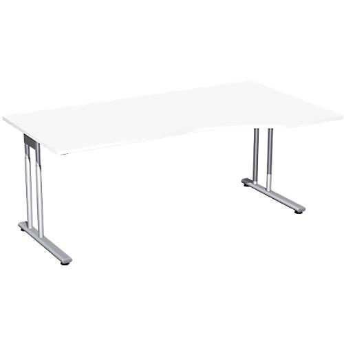Schreibtisch mit Ansatz PALENQUE, C-Fuß, Freiform, manuelle Höhenverstellung, Ansatz rechts, B 1800 x T 800/1000 x H 680-820 mm, weiß