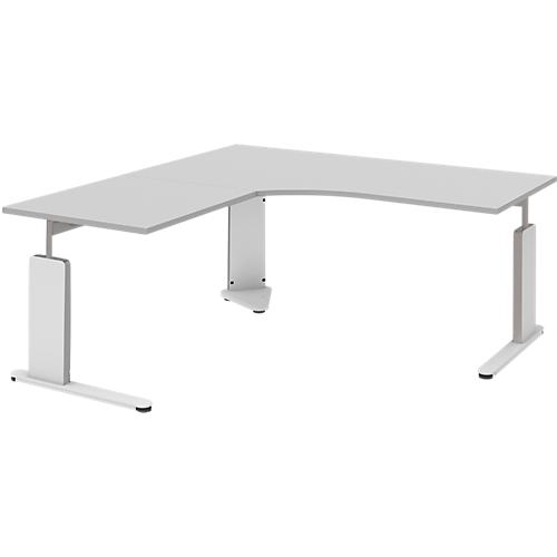 Schreibtisch mit Ansatztisch links BARI, C-Fuß, Form B, Freiform, B 1800 mm, hellgrau