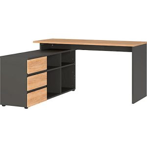 Schreibtisch mit Sideboard Boston, B 1450 x T 1460 x H 770 mm, Navarra Eiche/graphit Schreibtisch mit Sideboard Boston, B 1450 x T 1460 x H 770 mm, Navarra Eiche/graphit
