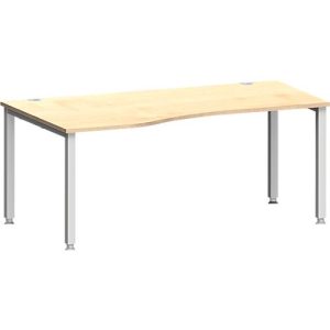Schreibtisch MODENA FLEX, Freiform, Ansatz links, 4-Fuß Quadratrohr, B 1800 x T 1000/800 x H 720-820 mm, Ahorn/weißaluminium Schreibtisch MODENA FLEX, Freiform, Ansatz links, 4-Fuß Quadratrohr, B 1800 x T 1000/800 x H 720-820 mm, Ahorn/weißaluminium