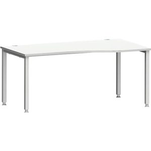 Schreibtisch MODENA FLEX, Freiform, Ansatz rechts, 4-Fuß Quadratrohr, B 1800 x T 1000/800 x H 720-820 mm, lichtgrau/weißaluminium Schreibtisch MODENA FLEX, Freiform, Ansatz rechts, 4-Fuß Quadratrohr, B 1800 x T 1000/800 x H 720-820 mm, lichtgrau/weißaluminium
