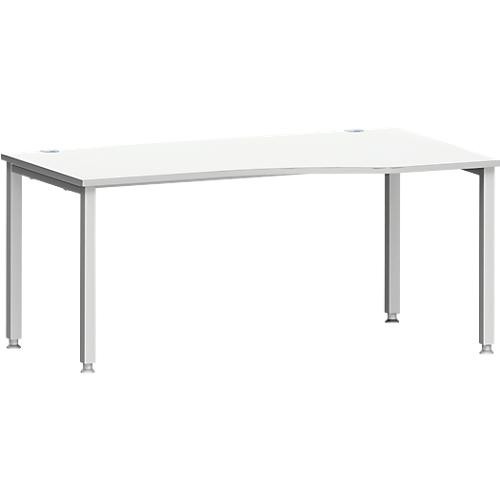 Schreibtisch MODENA FLEX, Freiform, Ansatz rechts, 4-Fuß Quadratrohr, B 1800 x T 1000/800 x H 720-820 mm, lichtgrau/weißaluminium